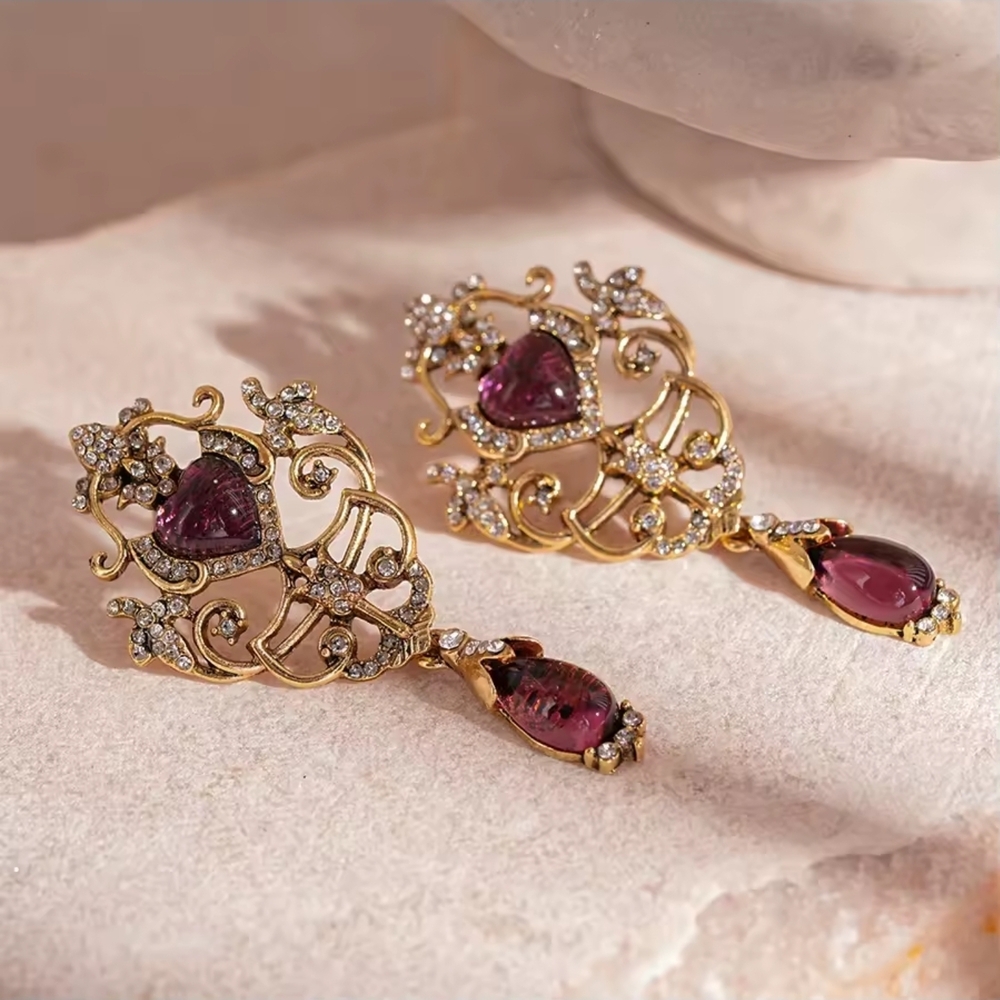 Gold and Purple Ornate Earrings - Picture 7 of 10